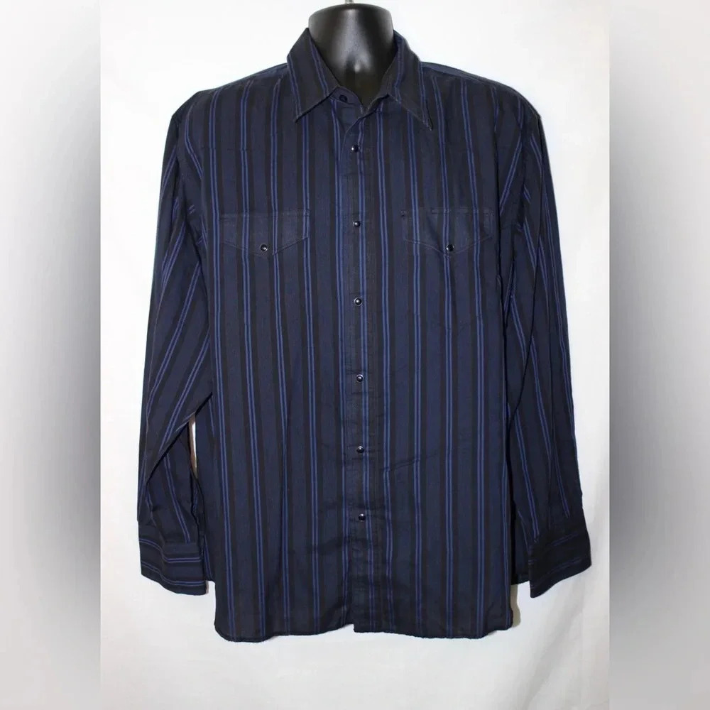 Men’s Wrangler Western Striped Long Sleeve Pearl Snap Shirt Size XL